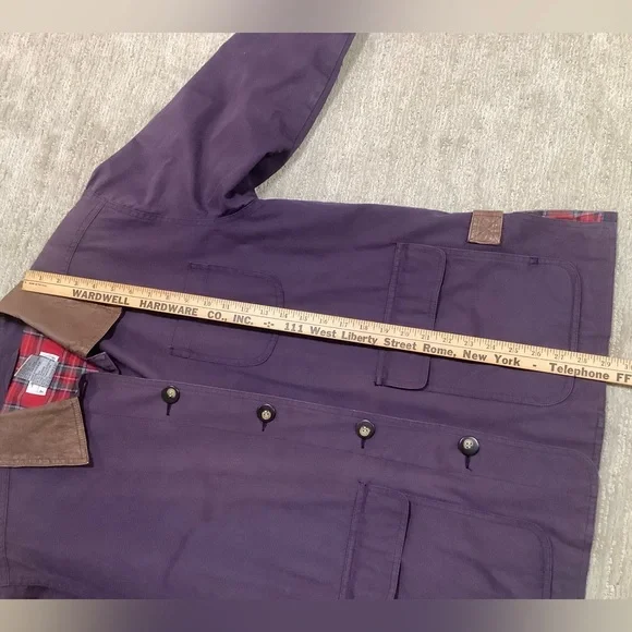 Talbots Classic Purple barn coat with brown leather collar and flannel lining - Picture 9 of 11